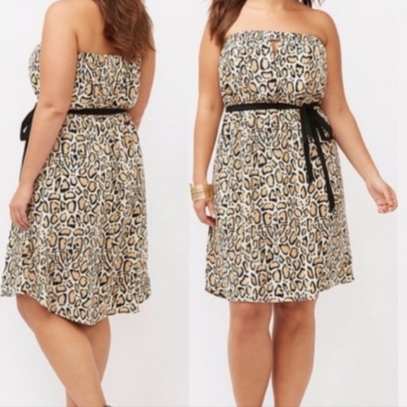 Lane Bryant Cheetah Leopard Animal Print Strapless Hi Lo Pocket Dress Size 22/24 - Picture 1 of 11